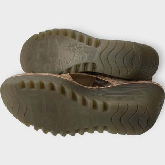 Fly London YLVA Sandals Wedge Leather Suede Gold Lace Up Size 38 US Size 8 - Picture 8 of 10